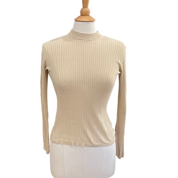 Vintage Ann Taylor Ivory Silk Long Sleeve Ribbed Knit Sweater, Size M - Picture 1 of 10